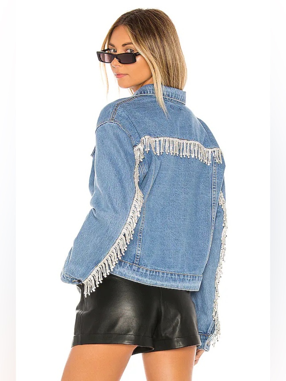 Superdown raya rhinestone fringe denim jacket size small